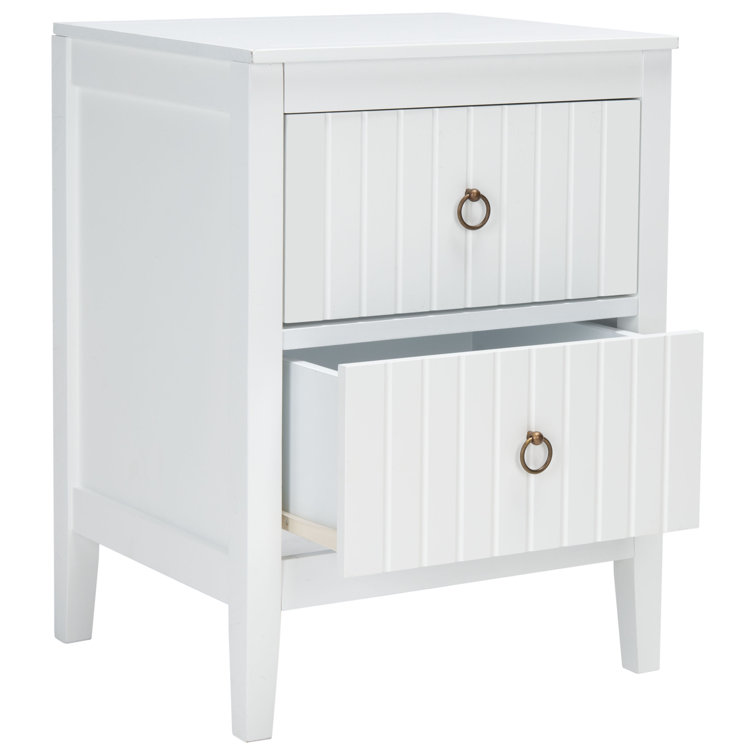 Tegan White Mahogany 2-Drawer Nightstand with Brass Ring Pulls