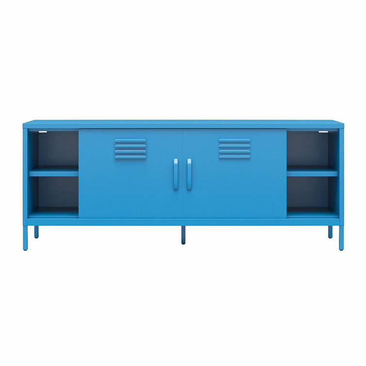 Bright Blue Metal Locker-Style TV Stand with Cabinet for TVs up to 65"