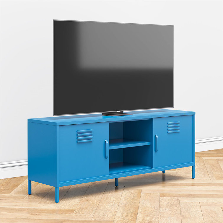 Bright Blue Metal Locker-Style TV Stand with Cabinet for TVs up to 65"