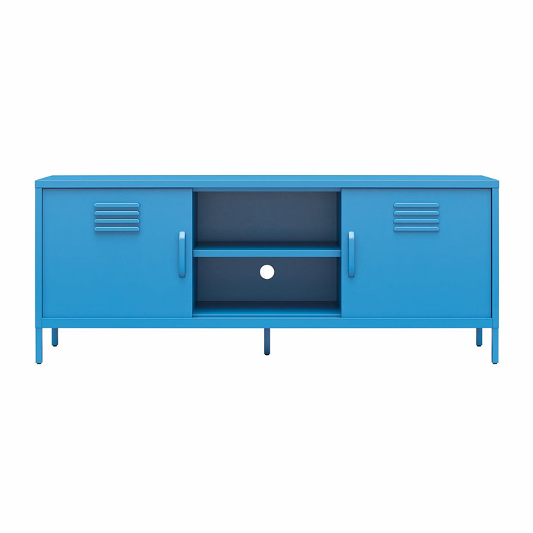 Bright Blue Metal Locker-Style TV Stand with Cabinet for TVs up to 65"