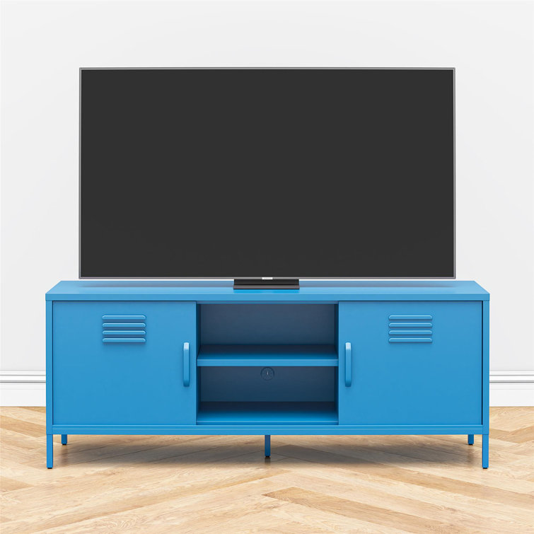 Bright Blue Metal Locker-Style TV Stand with Cabinet for TVs up to 65"