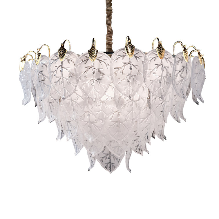 White Frosted Glass Leaf 21-Light Chandelier