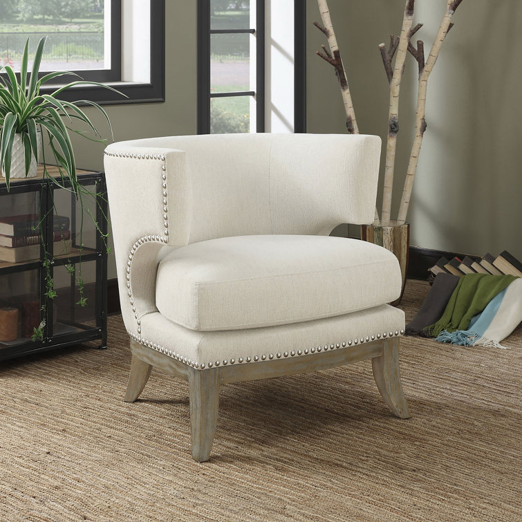 White Barrel Back Accent Chair with Nailhead Trim