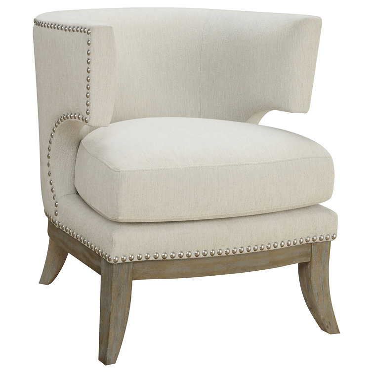 White Barrel Back Accent Chair with Nailhead Trim
