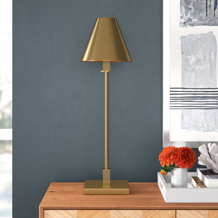 Brass Stainless Steel Buffet Table Lamp with Empire Shade