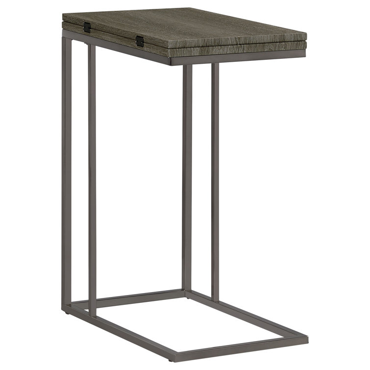 Weathered Gray Metal and Wood Rectangular Snack Table