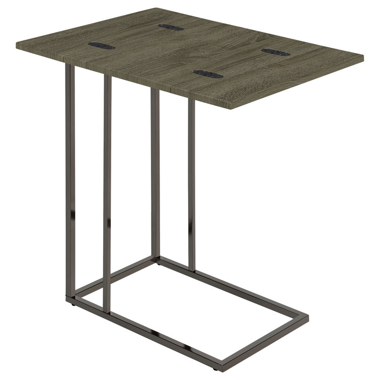 Weathered Gray Metal and Wood Rectangular Snack Table