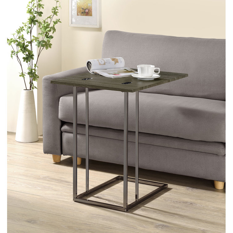 Weathered Gray Metal and Wood Rectangular Snack Table