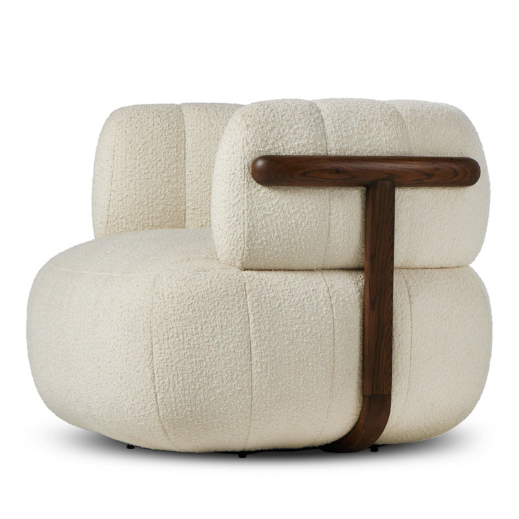 Altro Snow Upholstered Swivel Barrel Chair with Oak Frame