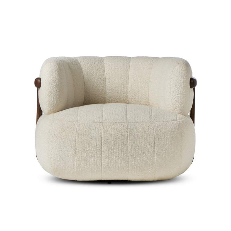 Altro Snow Upholstered Swivel Barrel Chair with Oak Frame