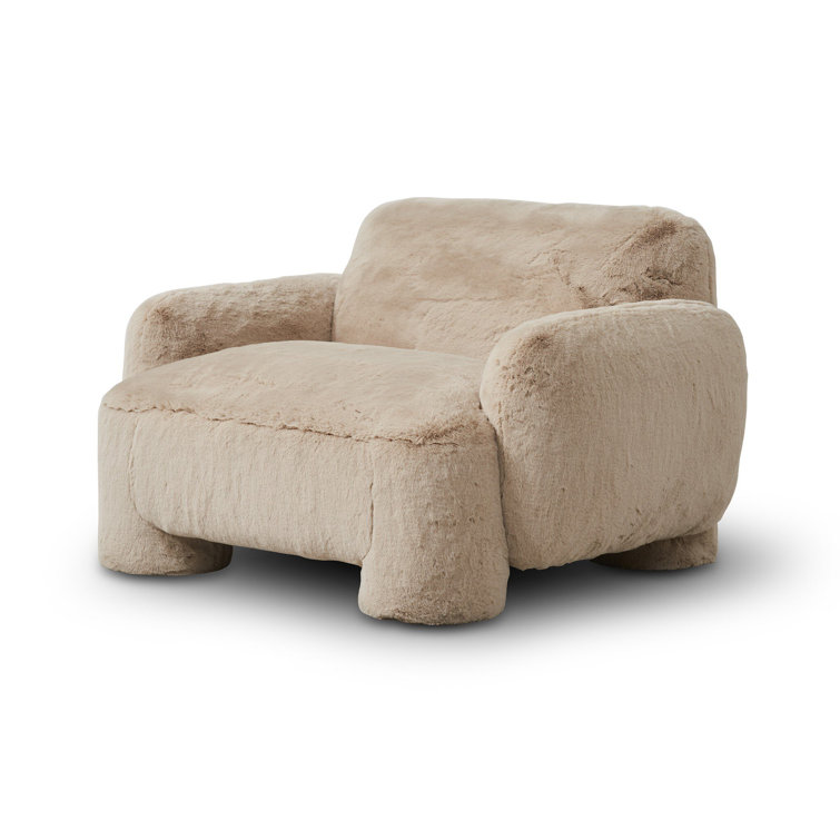 Oversized Camel Faux Fur Armchair with Cylindrical Legs
