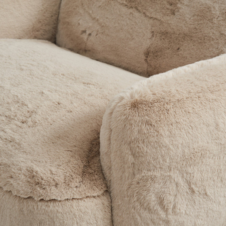 Oversized Camel Faux Fur Armchair with Cylindrical Legs