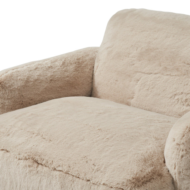 Oversized Camel Faux Fur Armchair with Cylindrical Legs