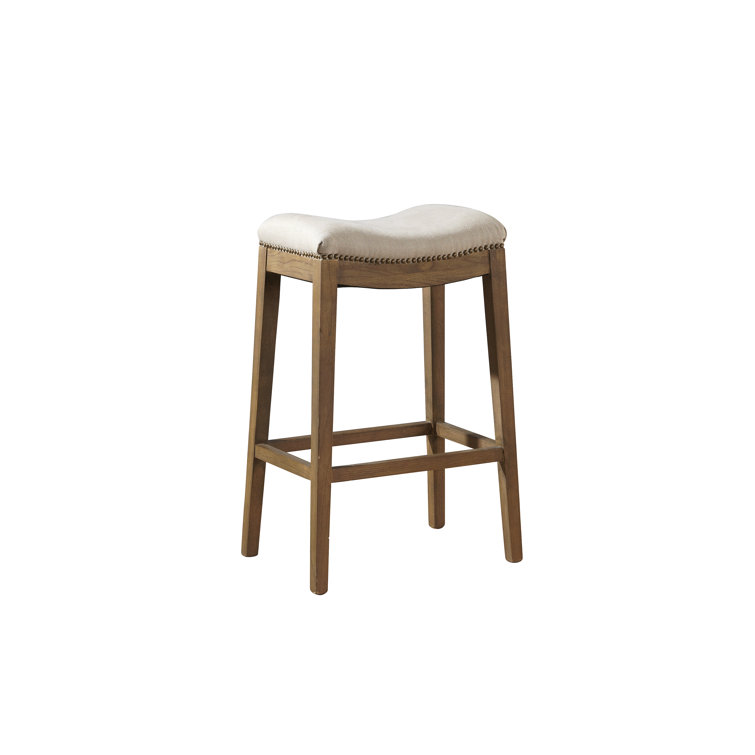 Beige Linen Upholstered Backless Saddle Counter Stool