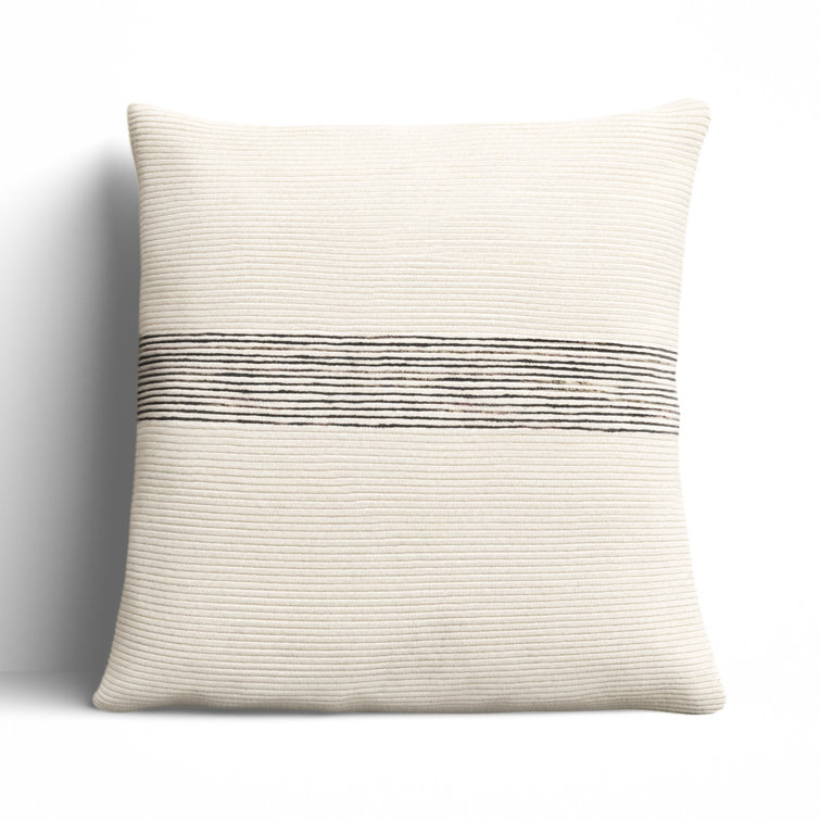 Ivory and Black Striped Cotton Blend Square Pillow