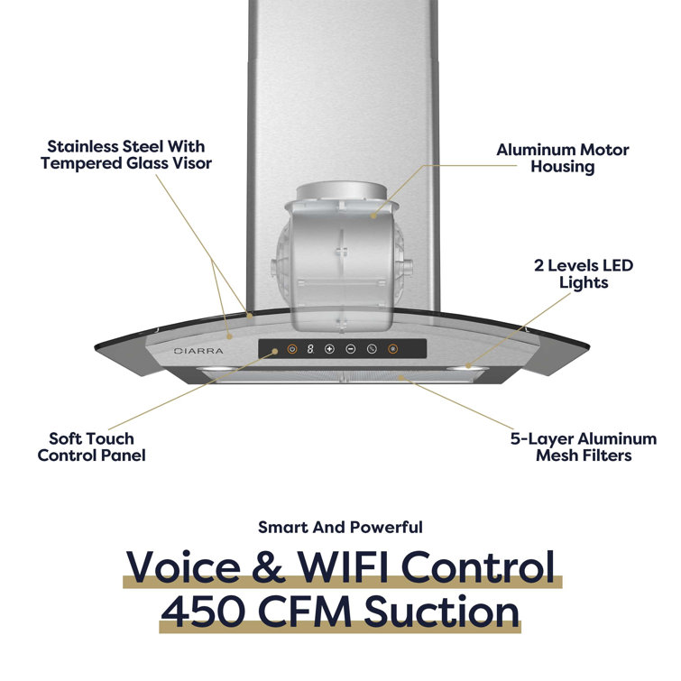 30" Stainless Steel Convertible Wall Mounted Range Hood with Touch Pad Control