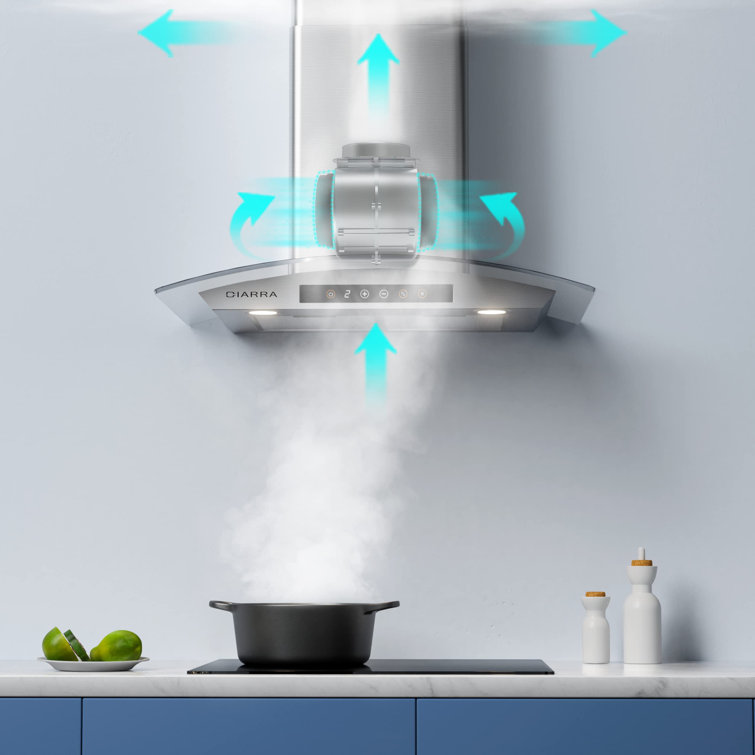 30" Stainless Steel Convertible Wall Mounted Range Hood with Touch Pad Control