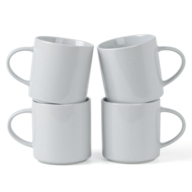 Light Gray Ceramic 14oz Coffee Mugs with Speckled Design, Set of 4
