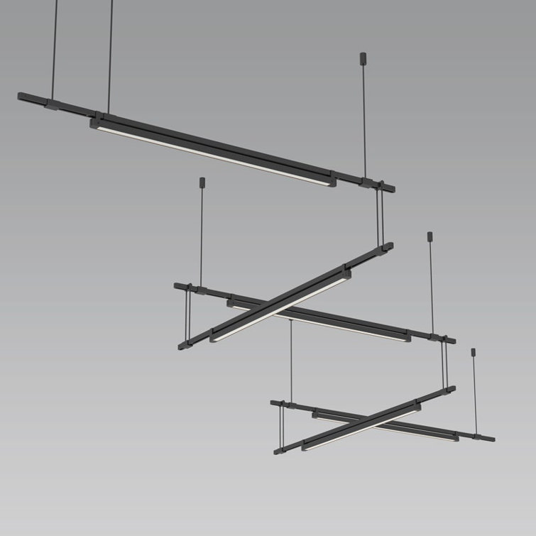 Elegant Black Aluminum 25" LED Linear Chandelier with Crystal Accents