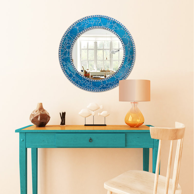24-Inch Round Blue Crackled Glass Mosaic Wall Mirror