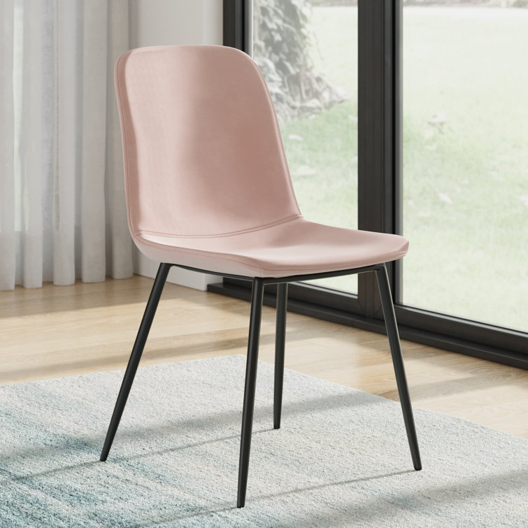 Blush Velvet Upholstered Metal Frame Side Chair Set