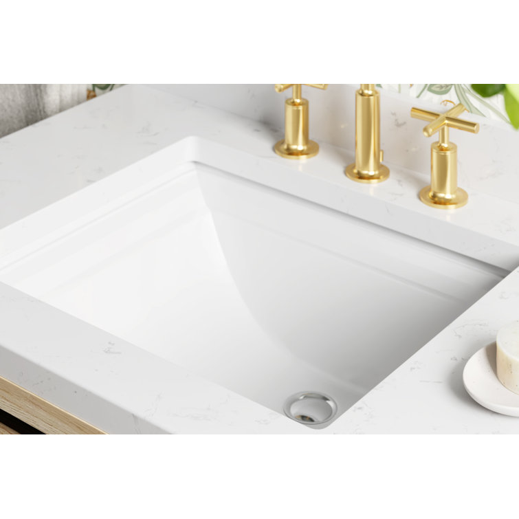 White Rectangular Ceramic Undermount Bathroom Sink