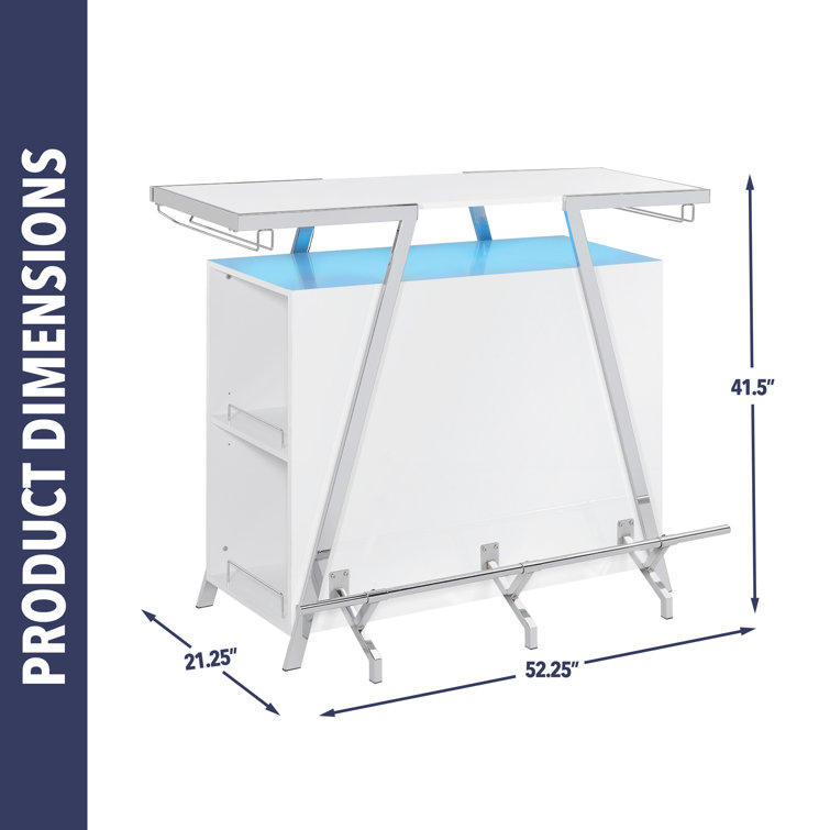 Zena 3-Piece White and Chrome Acrylic Bar Set with LED Lights