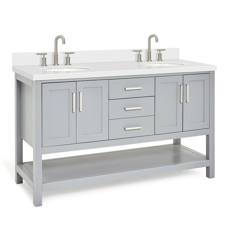 Gray Double Freestanding Vanity with White Top
