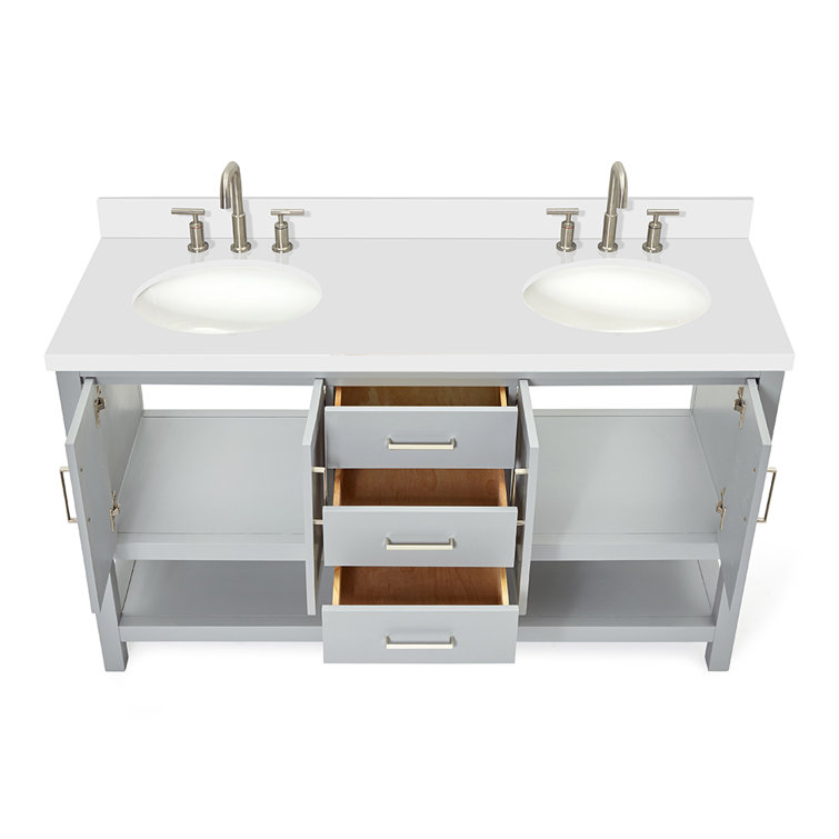 Gray Double Freestanding Vanity with White Top