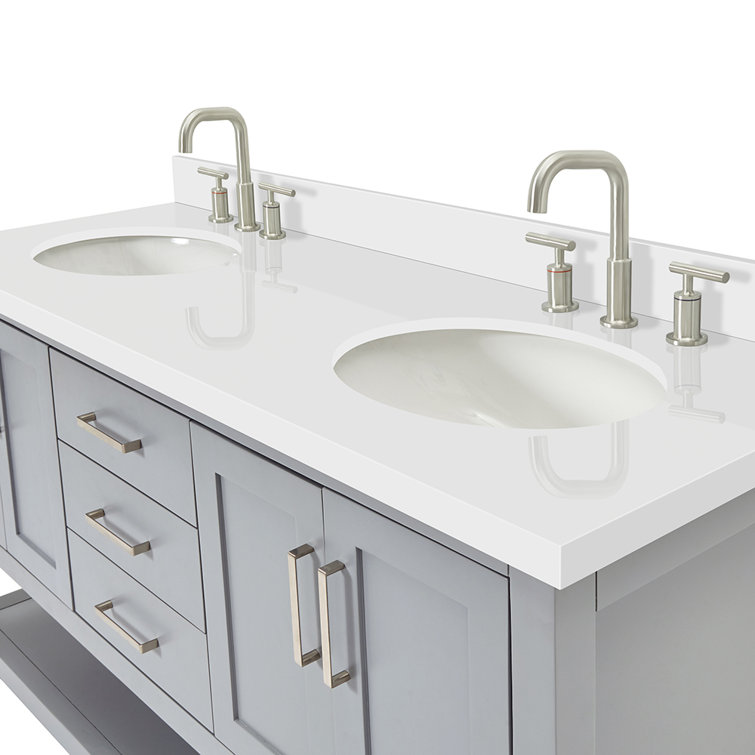 Gray Double Freestanding Vanity with White Top