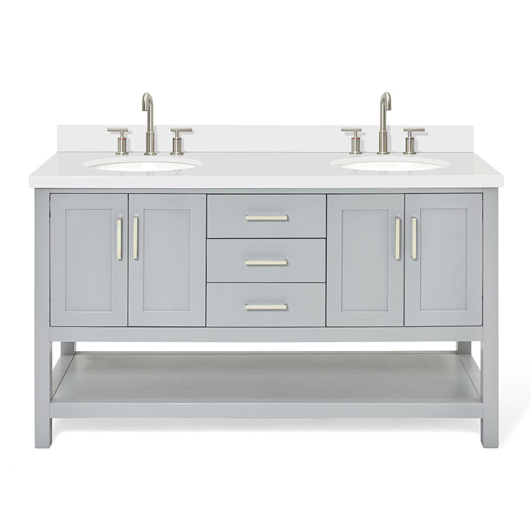 Gray Double Freestanding Vanity with White Top