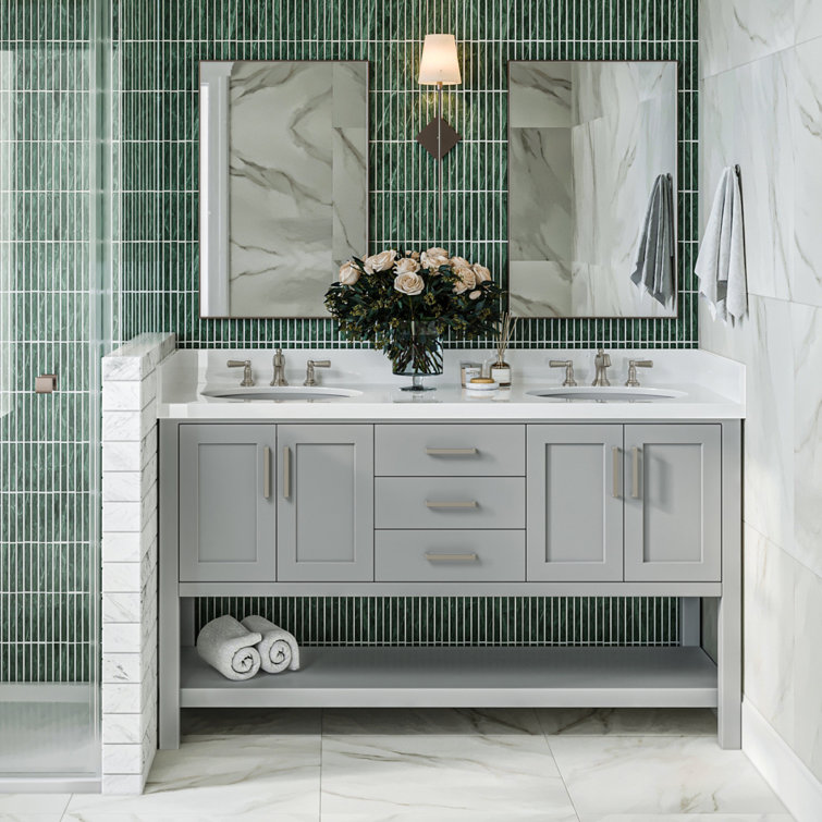 Gray Double Freestanding Vanity with White Top