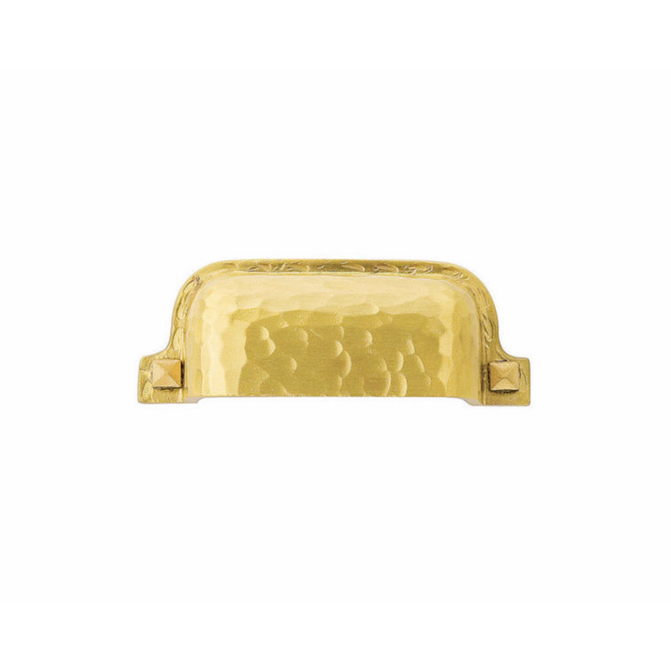 Satin Brass Hammered Cup Cabinet Pull with Mounting Hardware