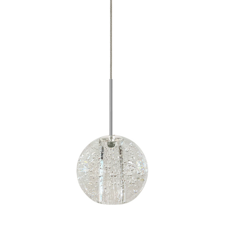 Elysian Satin Nickel 1-Light LED Dome Pendant with Clear Seedy Glass