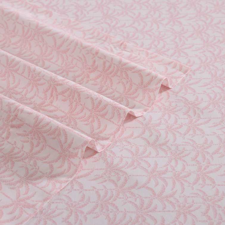 King Pink Cotton Percale Printed Sheet Set