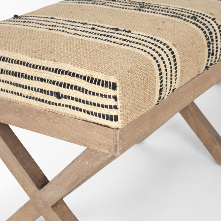 Solis Medium Brown Mango Wood Base with Beige & Black Striped Cushion Accent Bench