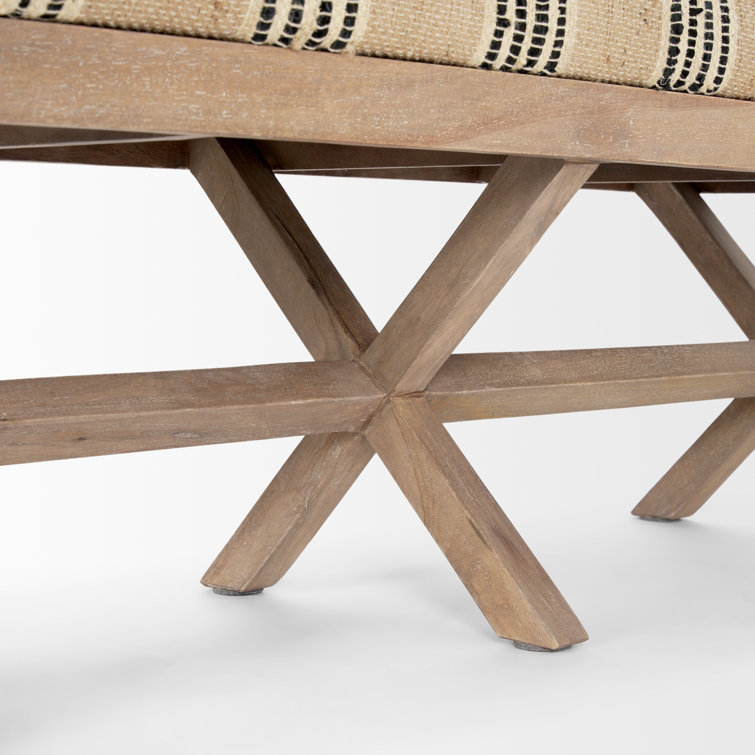 Solis Medium Brown Mango Wood Base with Beige & Black Striped Cushion Accent Bench