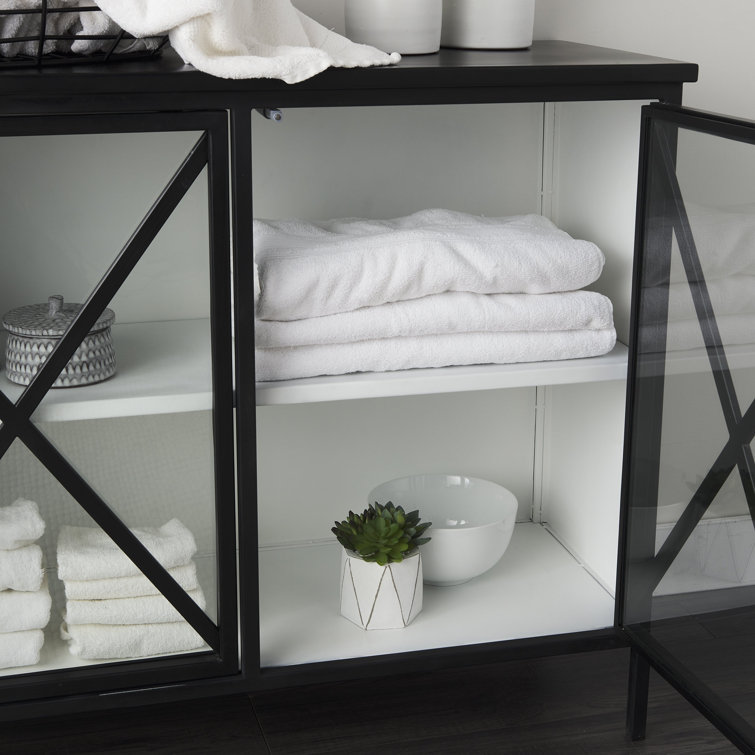 Diego 33'' Black and White Modern Glass Door Storage Cabinet