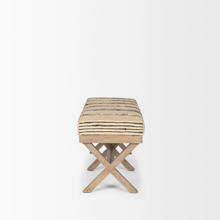Solis Medium Brown Mango Wood Base with Beige & Black Striped Cushion Accent Bench