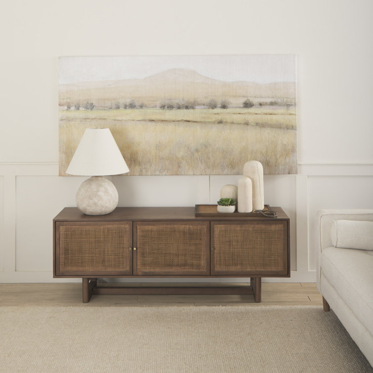 Light Brown Cane Front Media Console with Cabinet