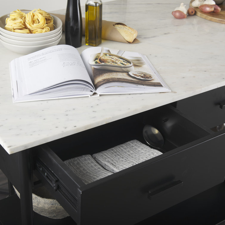 Mya White Marble Top Black Iron Kitchen Island