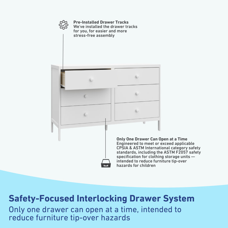 White GREENGUARD Certified 6-Drawer Double Nursery Dresser