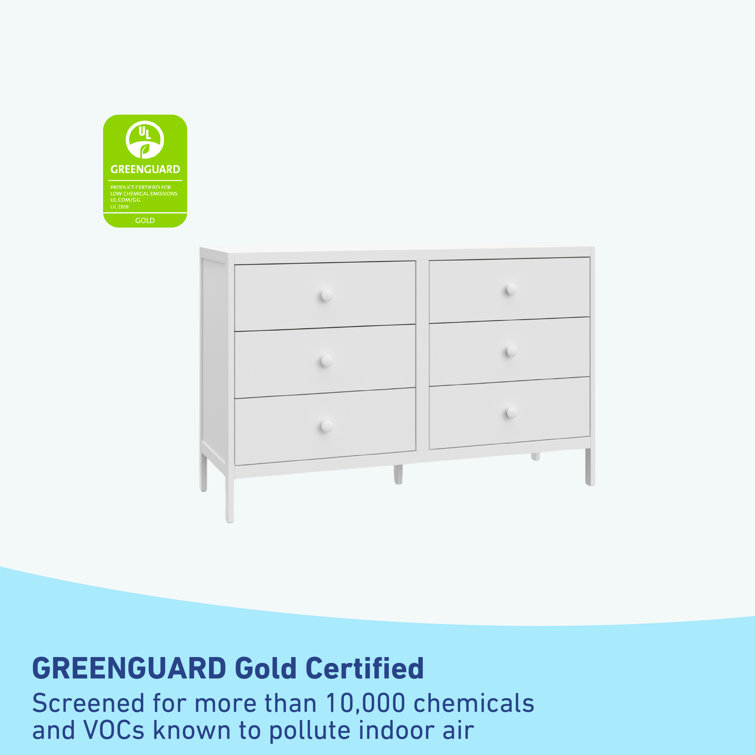 White GREENGUARD Certified 6-Drawer Double Nursery Dresser