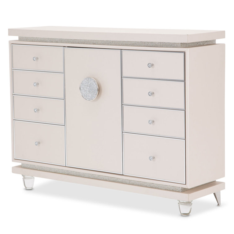 Ivory Double Dresser with Soft Close Drawers and Crystallized Facets