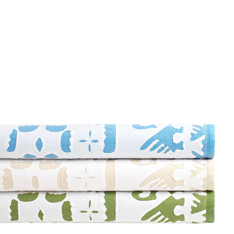 Lapis Blue and White Cotton Standard Sham with Cutwork Design