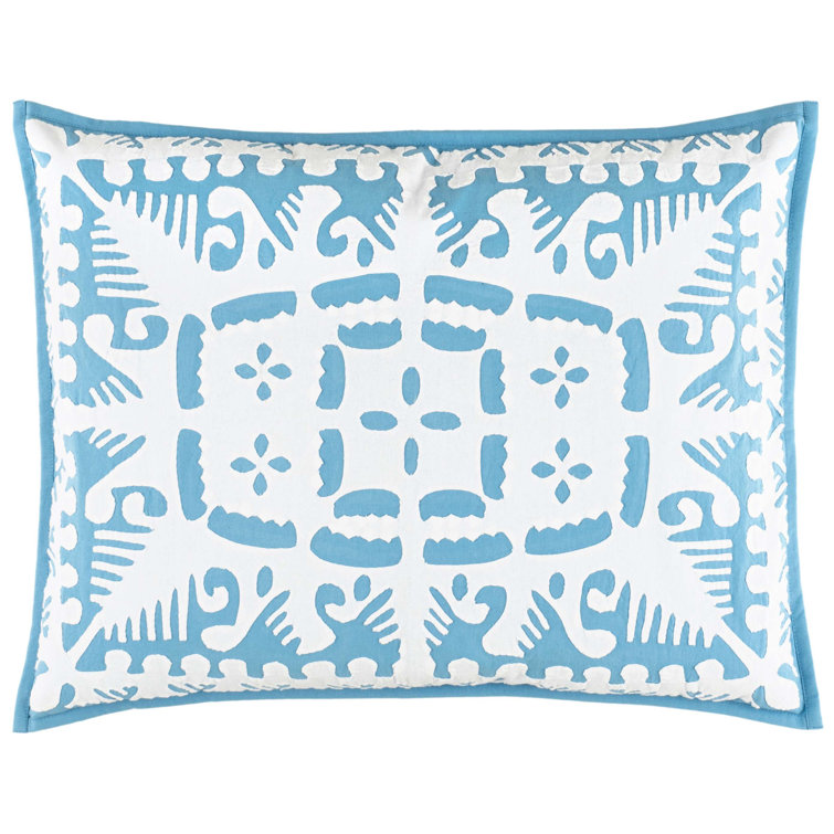 Lapis Blue and White Cotton Standard Sham with Cutwork Design