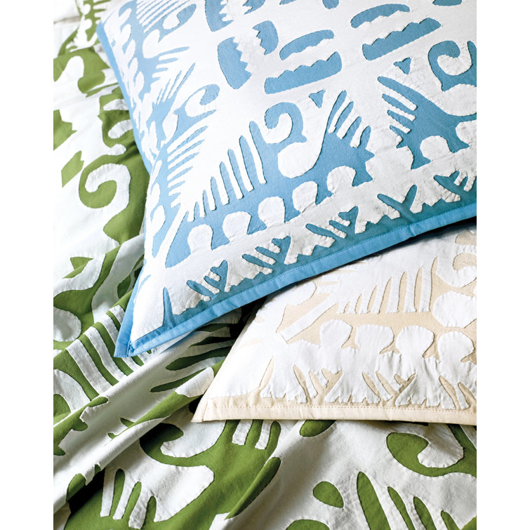 Lapis Blue and White Cotton Standard Sham with Cutwork Design