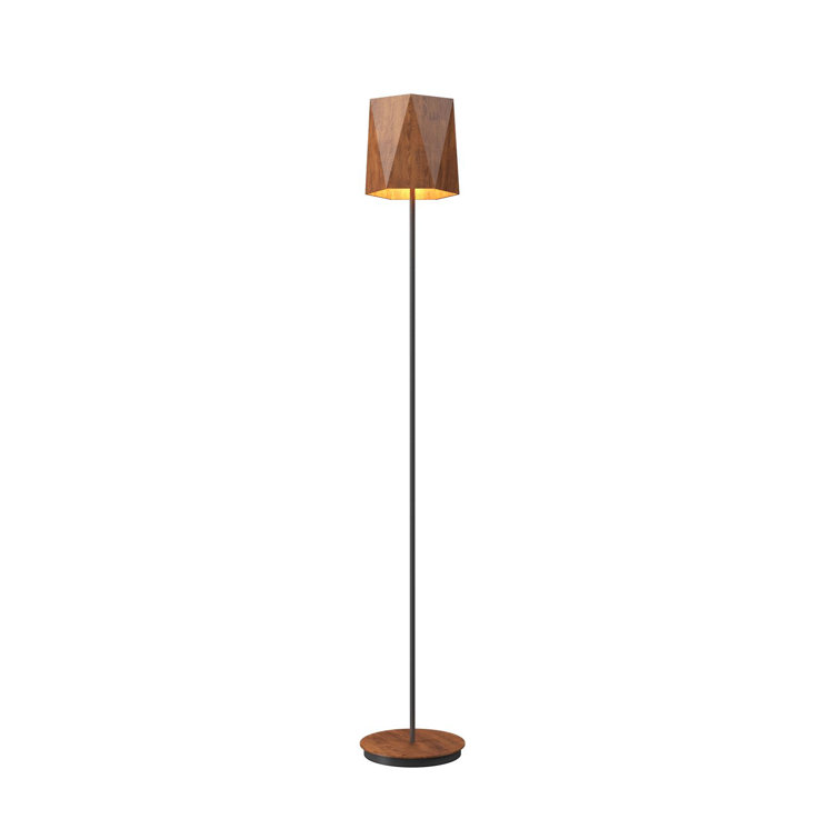 Imbuia Wood and Metal Tripod Floor Lamp with Frosted Glass LED