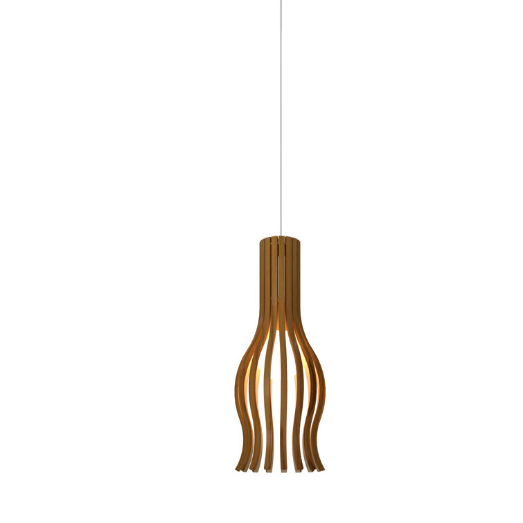 Teak LED Mini Pendant Light with Black Accents