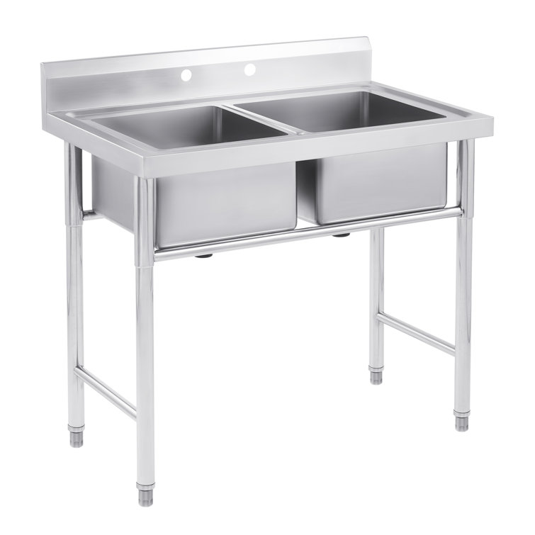 39.4" Stainless Steel Freestanding Double Basin Utility Sink